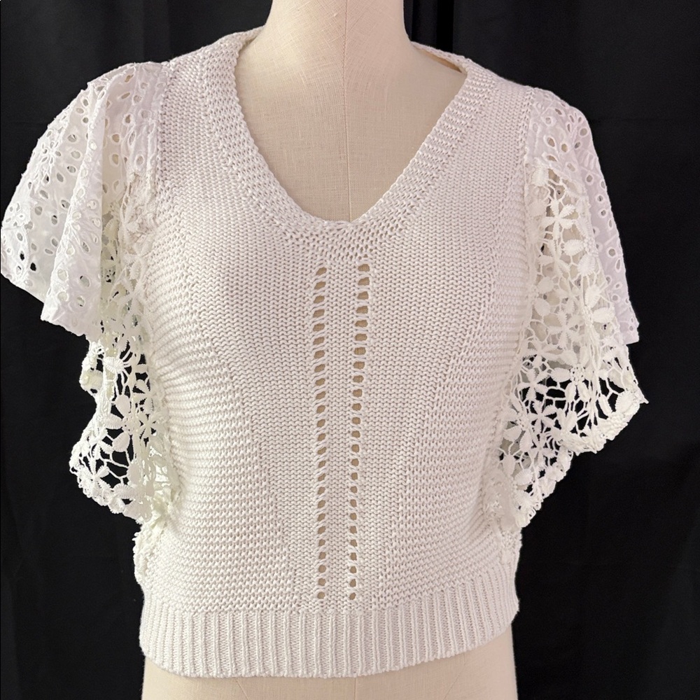 Democracy White Crochet Sleeve Sweaters